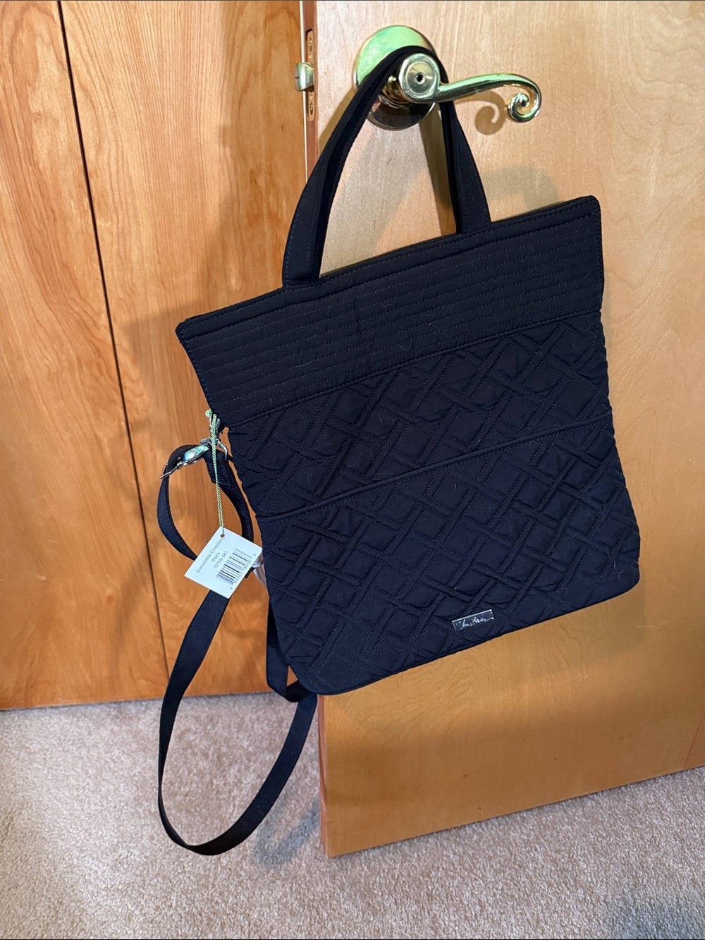 Vera Bradley Black Quilted Convertible Tote Backpack